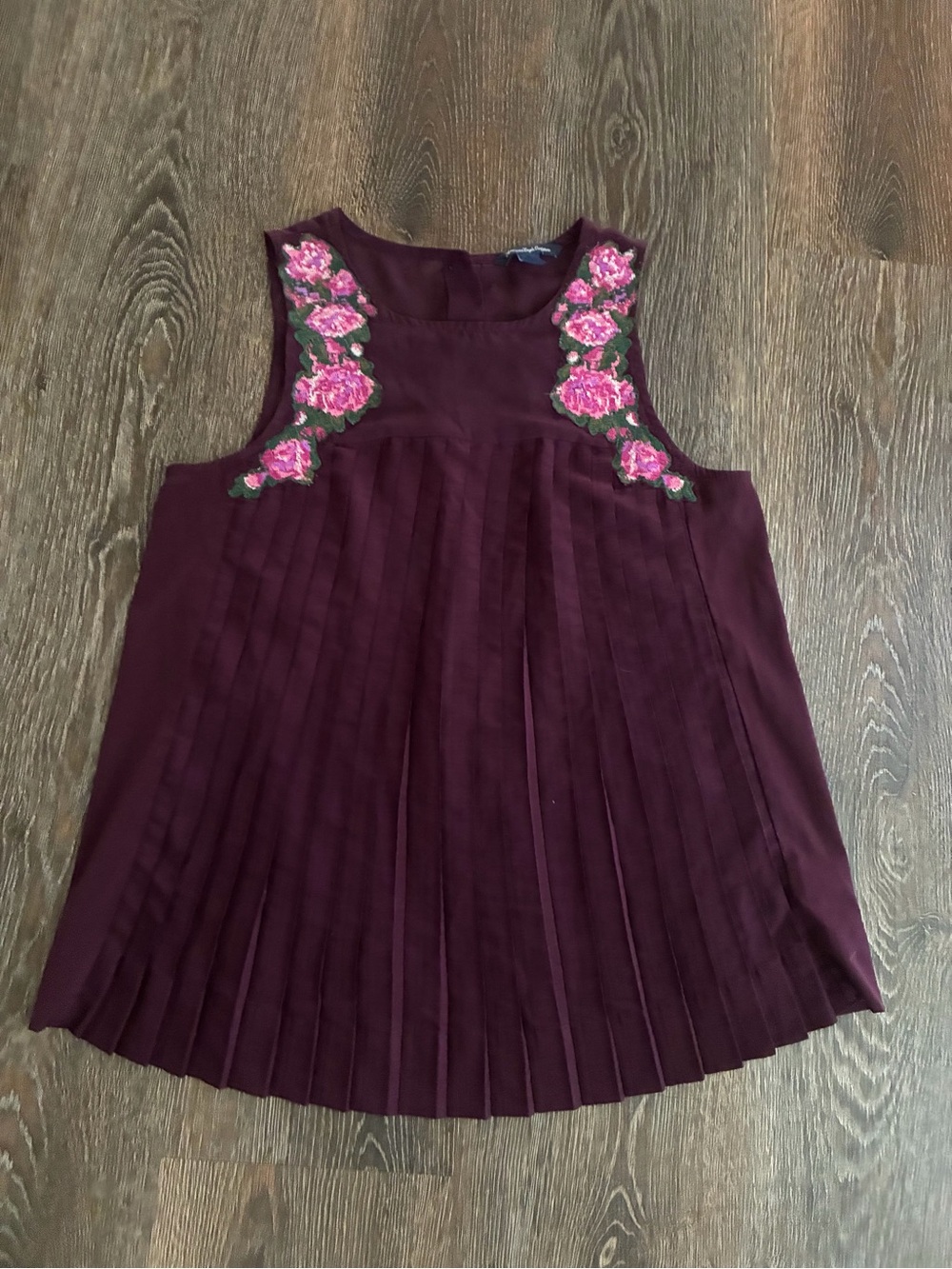 American Eagle Outfitters Plum Sleeveless Top with Pink Floral Beadwork